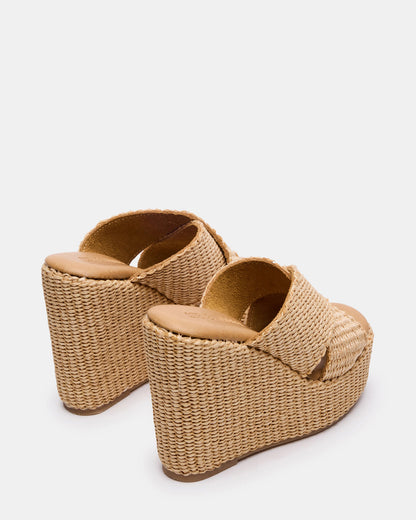 CERCEI Natural Raffia Platform Square-Toe Wedge Women's Sandal - Steve Madden