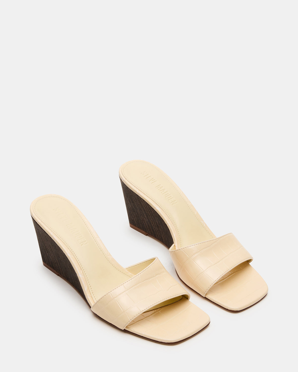 CURCIO Beige Crocodile Square-Toe Women's Wedge Sandal - Steve Madden