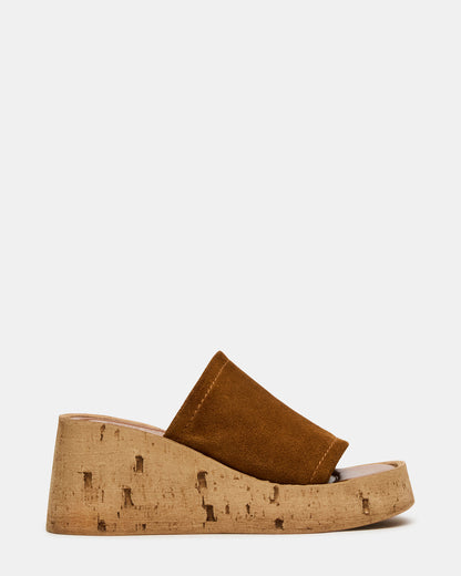 CELLAR Chestnut Suede Platform Wedge Square-Toe Women's Sandal - Steve Madden