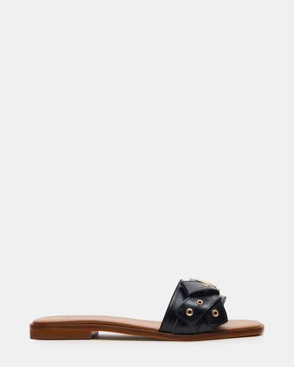 HILARIA Black Leather Square-Toe Slide Women's Sandal - Steve Madden
