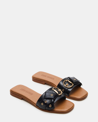 HILARIA Black Leather Square-Toe Slide Women's Sandal - Steve Madden