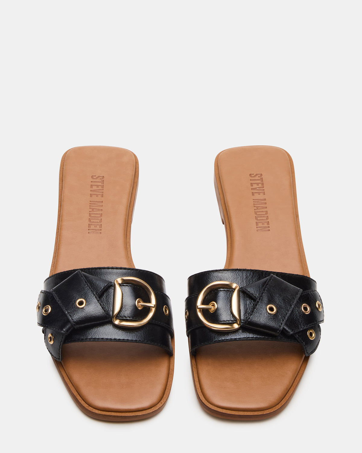 HILARIA Black Leather Square-Toe Slide Women's Sandal - Steve Madden