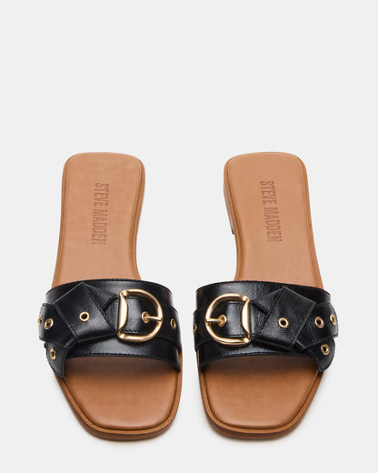 HILARIA Black Leather Square-Toe Slide Women's Sandal - Steve Madden