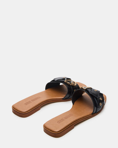 HILARIA Black Leather Square-Toe Slide Women's Sandal - Steve Madden
