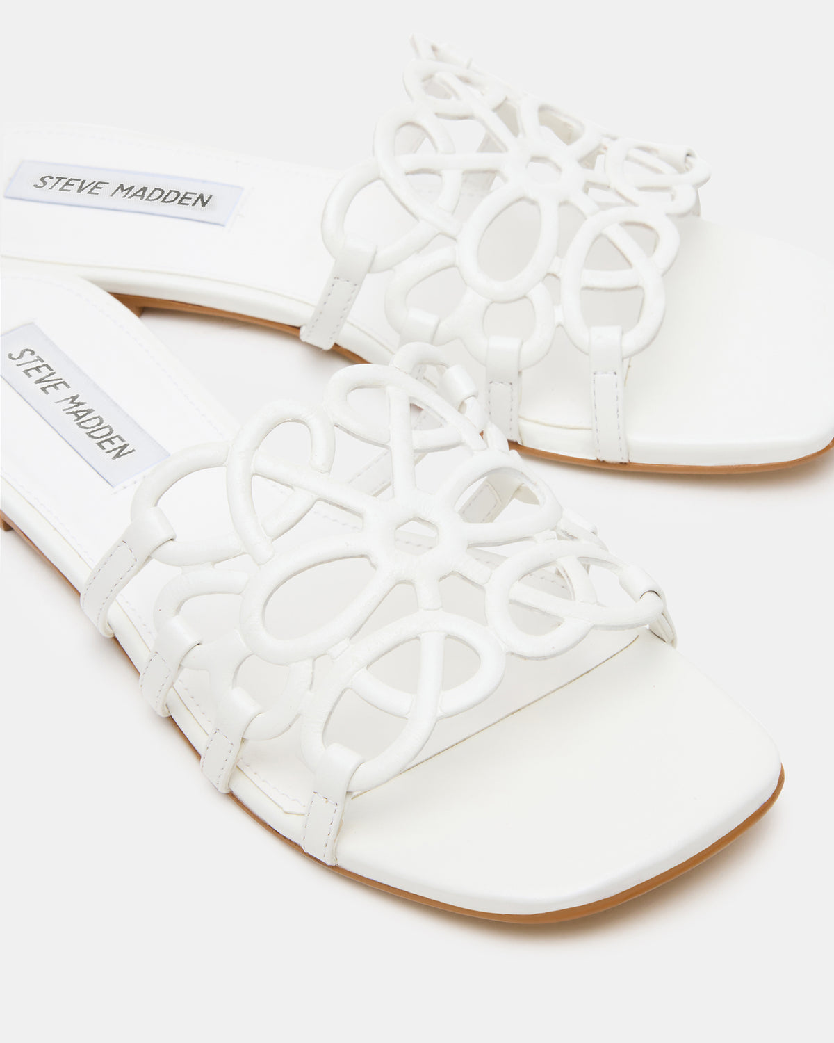 LOTUS White Leather Square-Toe Slide Women's Sandal - Steve Madden