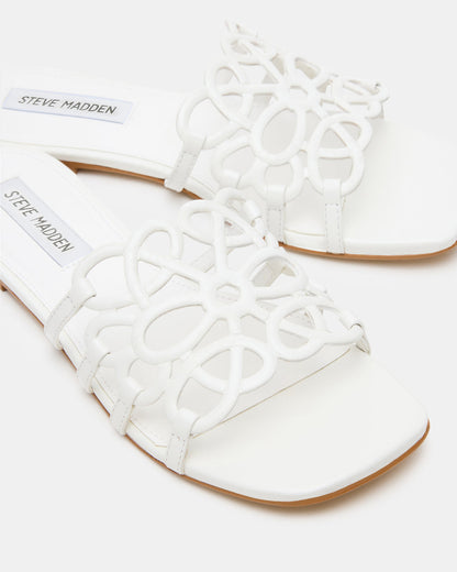 LOTUS White Leather Square-Toe Slide Women's Sandal - Steve Madden