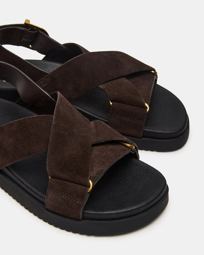DONELLI Brown Suede Strappy Footbed Women's Sandal - Steve Madden