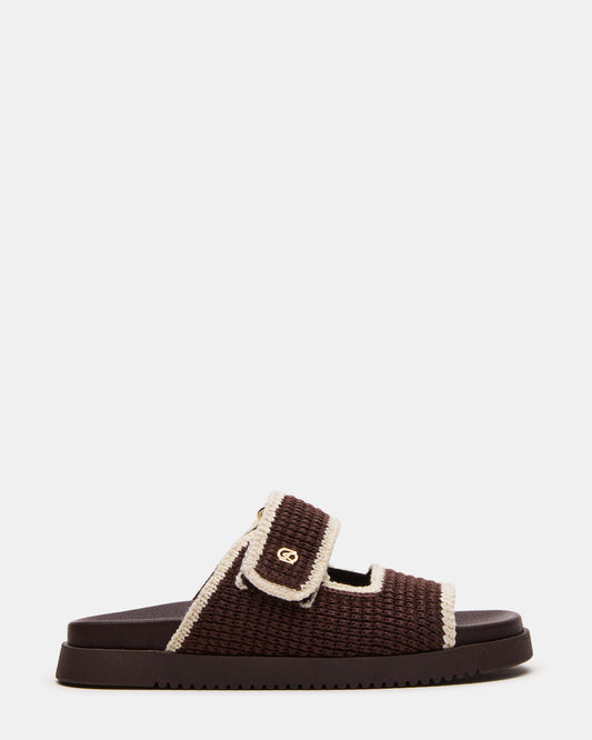 MAYSIE Brown Multi Woven Flatform Footbed Slide Women's Sandal - Steve Madden