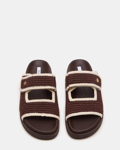 MAYSIE Brown Multi Woven Flatform Footbed Slide Women's Sandal - Steve Madden