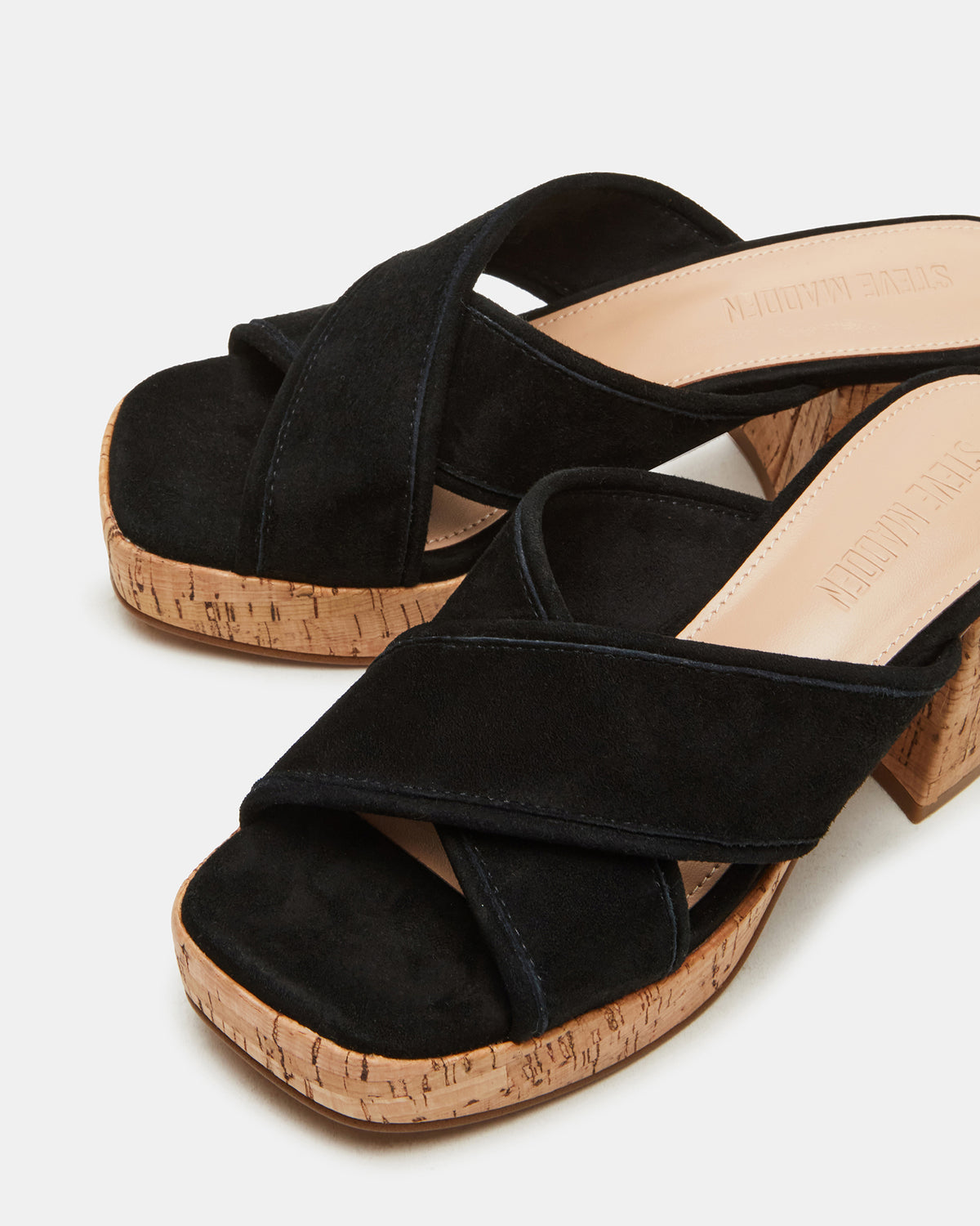 MARSDEN Black Suede Women's Platform Square-Toe Mule Sandal - Steve Madden
