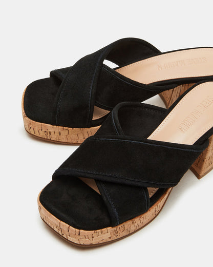 MARSDEN Black Suede Women's Platform Square-Toe Mule Sandal - Steve Madden