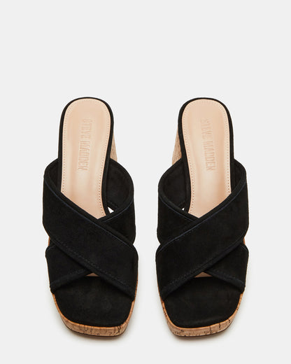MARSDEN Black Suede Women's Platform Square-Toe Mule Sandal - Steve Madden