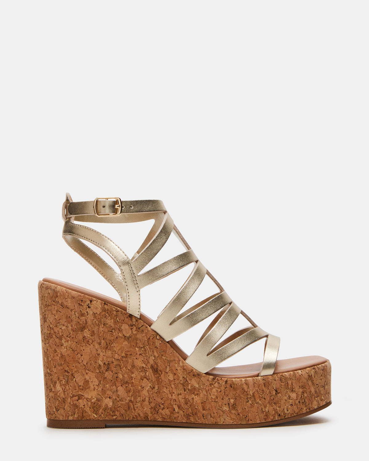 COZETTE Gold Leather Women's Platform Square-Toe Wedge Sandal - Steve Madden