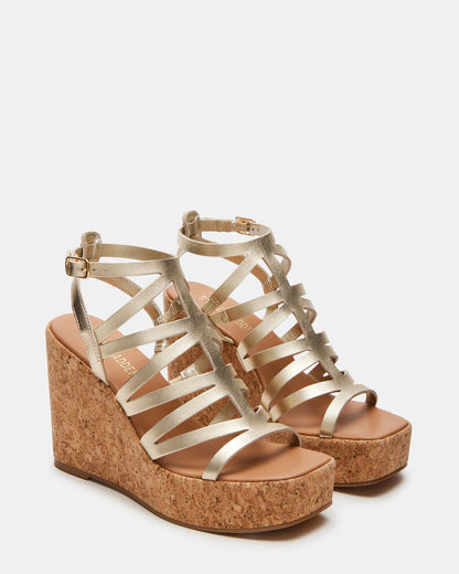 COZETTE Gold Leather Women's Platform Square-Toe Wedge Sandal - Steve Madden