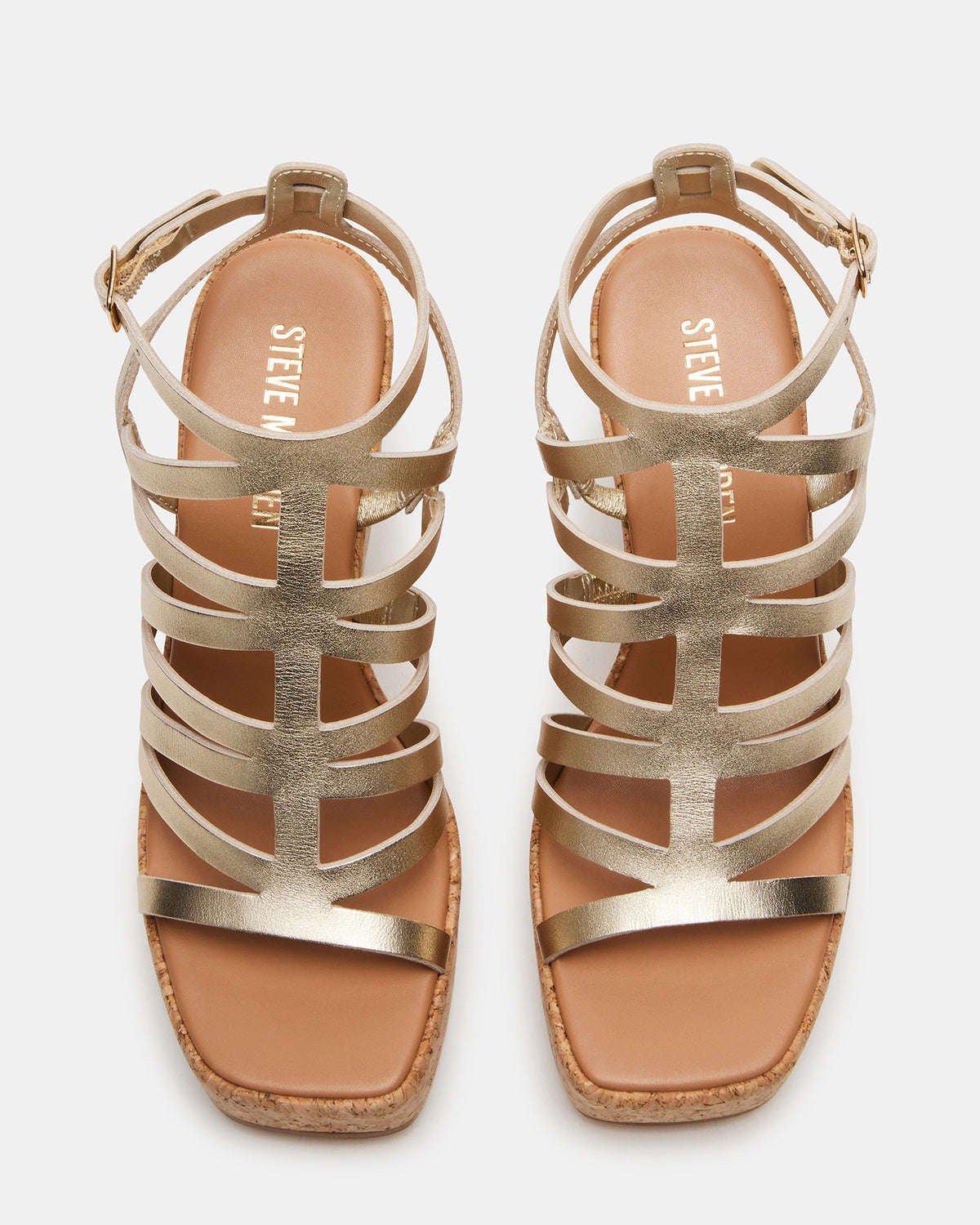 COZETTE Gold Leather Women's Platform Square-Toe Wedge Sandal - Steve Madden