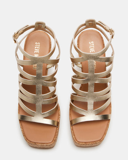 COZETTE Gold Leather Women's Platform Square-Toe Wedge Sandal - Steve Madden