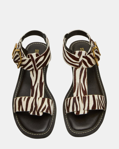 BRAZINN Zebra Strappy Flat Sandal Women's Sandal - Steve Madden