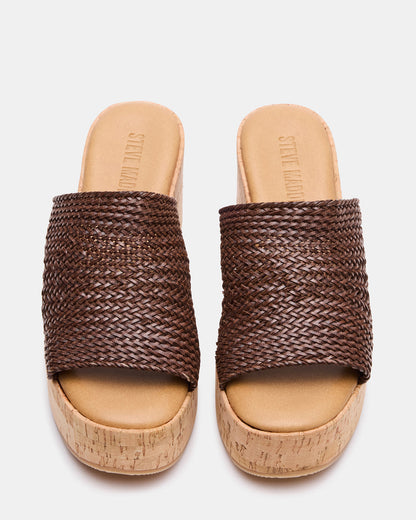 COASTAL Brown Raffia Platform Wedge Mule Women's Sandal - Steve Madden