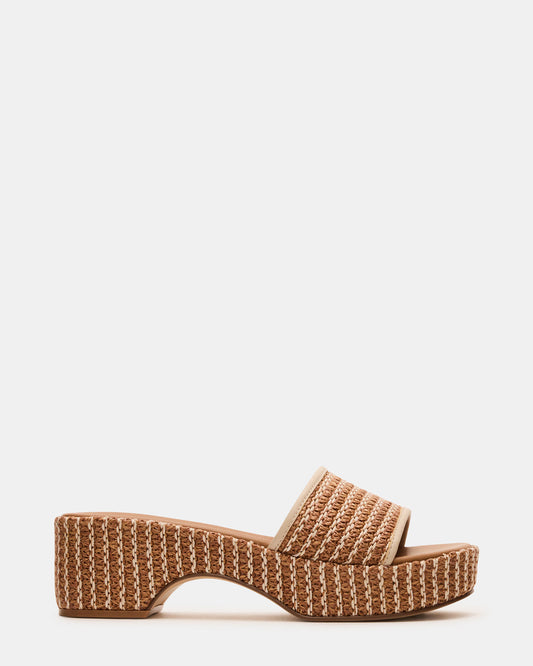 COSIMA Natural Platform Raffia Slide Women's Sandal - Steve Madden