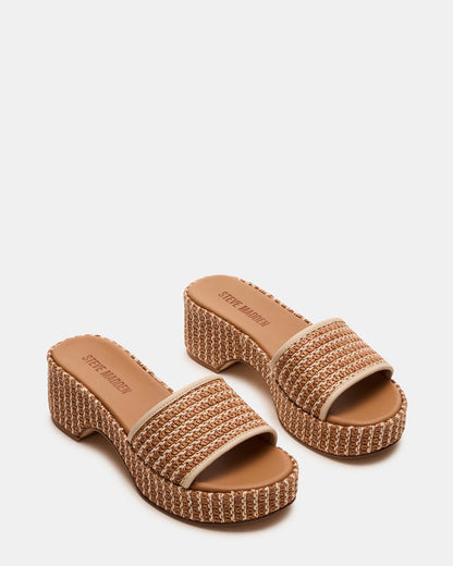 COSIMA Natural Platform Raffia Slide Women's Sandal - Steve Madden