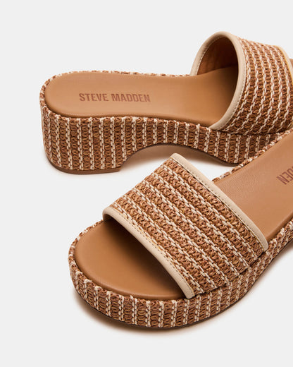 COSIMA Natural Platform Raffia Slide Women's Sandal - Steve Madden