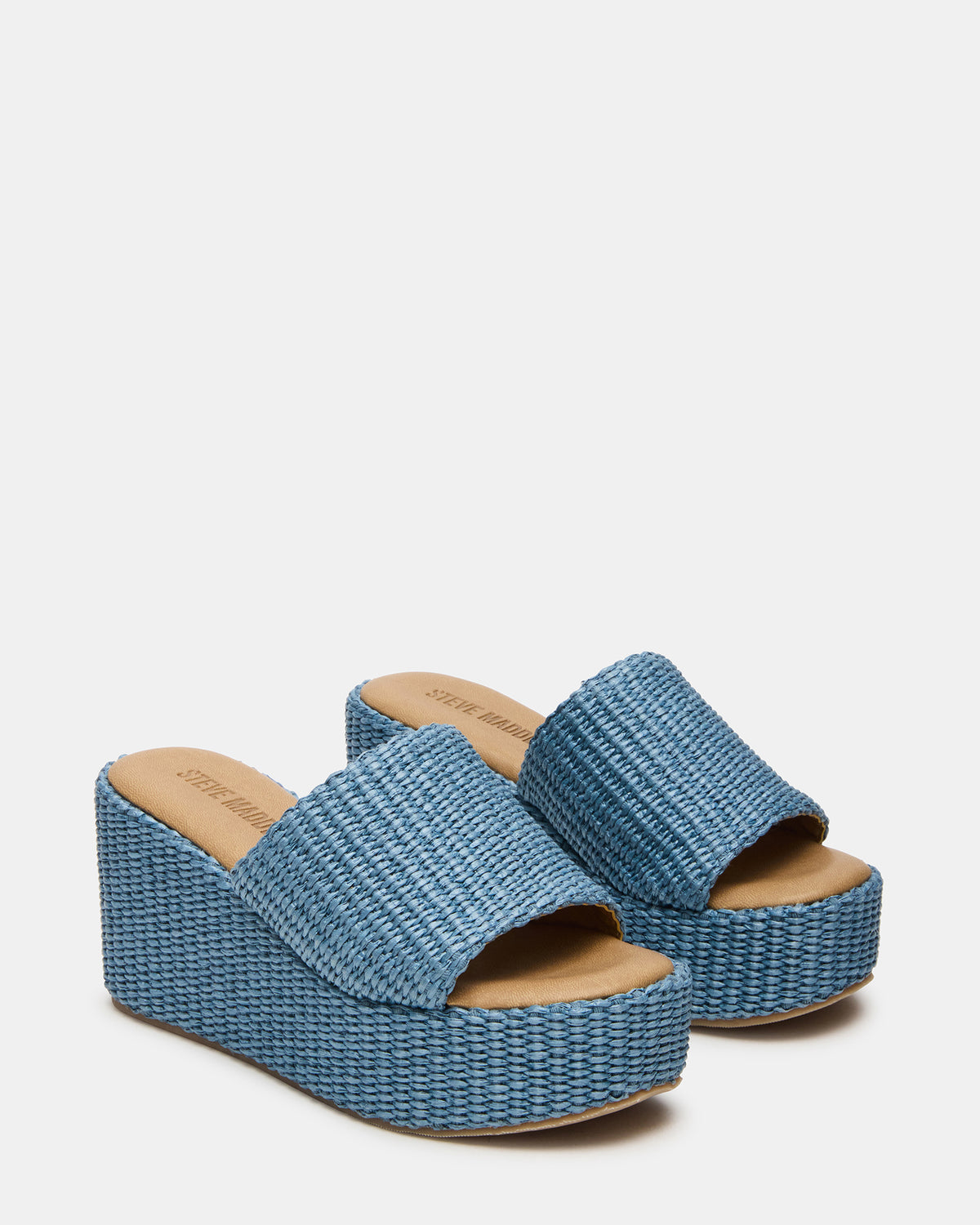 JETTY Blue Raffia Platform Wedge Women's Sandal - Steve Madden