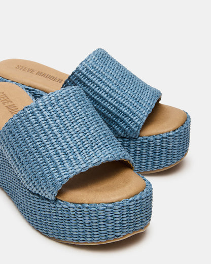 JETTY Blue Raffia Platform Wedge Women's Sandal - Steve Madden