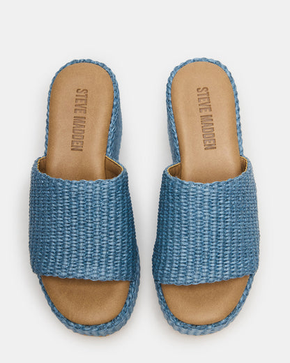 JETTY Blue Raffia Platform Wedge Women's Sandal - Steve Madden