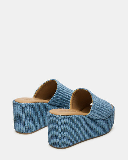 JETTY Blue Raffia Platform Wedge Women's Sandal - Steve Madden