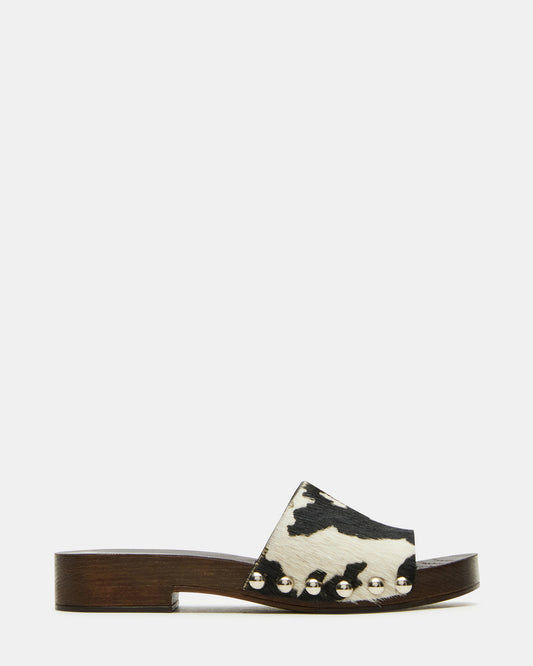 CENTO Black Cow Print Studded Slide Women's Sandal - Steve Madden