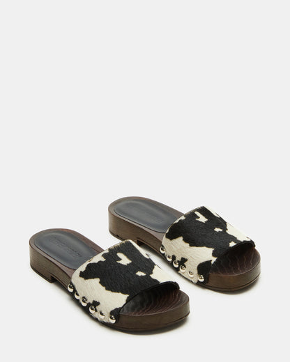 CENTO Black Cow Print Studded Slide Women's Sandal - Steve Madden