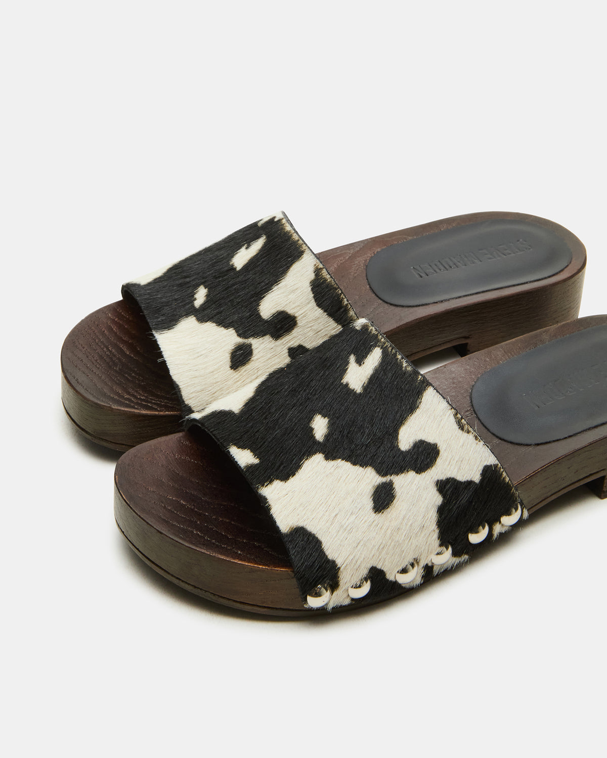 CENTO Black Cow Print Studded Slide Women's Sandal - Steve Madden