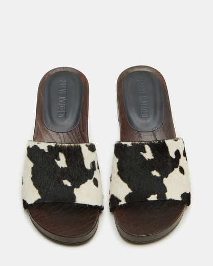 CENTO Black Cow Print Studded Slide Women's Sandal - Steve Madden