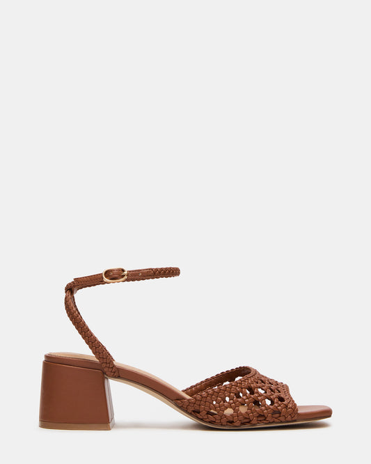 SOLEIL Tan Square-Toe Woven Women's Sandal - Steve Madden