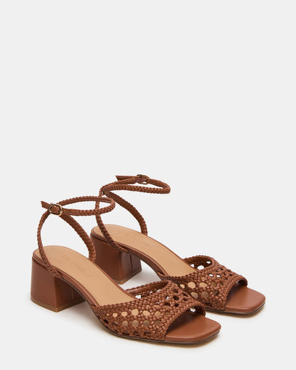 SOLEIL Tan Square-Toe Woven Women's Sandal - Steve Madden