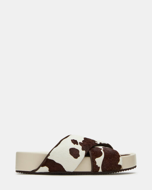 AVENDRA Brown Cow Print Flatform Slide Women's Sandal - Steve Madden