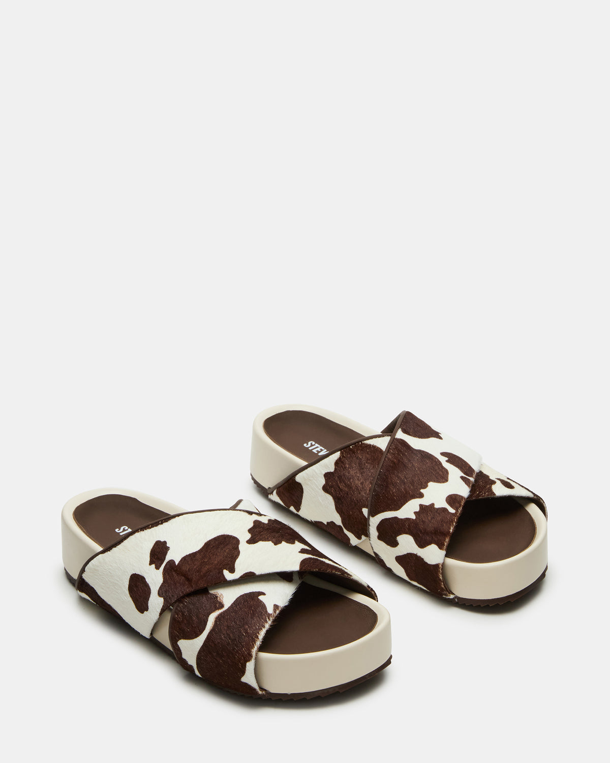 AVENDRA Brown Cow Print Flatform Slide Women's Sandal - Steve Madden