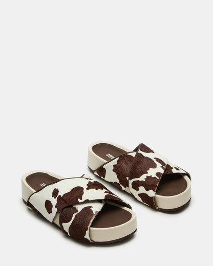 AVENDRA Brown Cow Print Flatform Slide Women's Sandal - Steve Madden