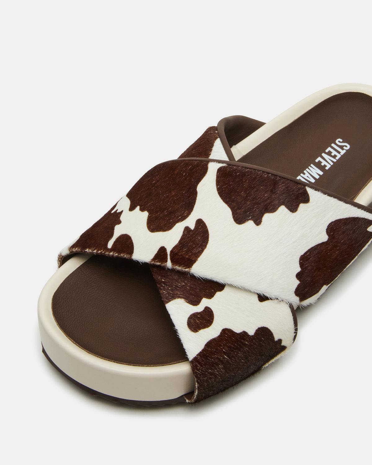 AVENDRA Brown Cow Print Flatform Slide Women's Sandal - Steve Madden