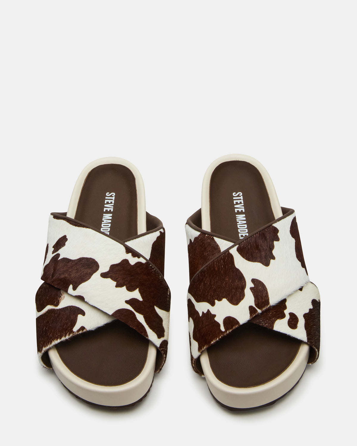 AVENDRA Brown Cow Print Flatform Slide Women's Sandal - Steve Madden