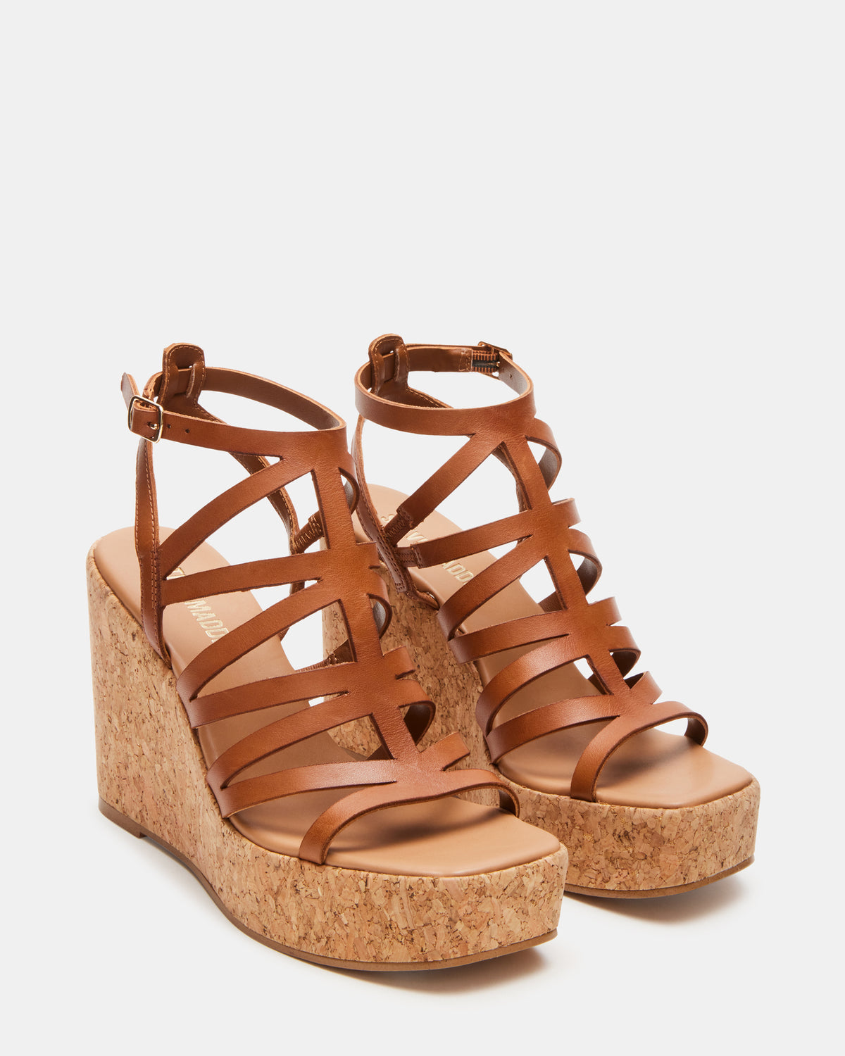 COZETTE Tan Leather Women's Platform Square-Toe Wedge Sandal - Steve Madden