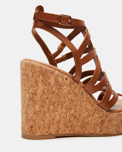 COZETTE Tan Leather Women's Platform Square-Toe Wedge Sandal - Steve Madden