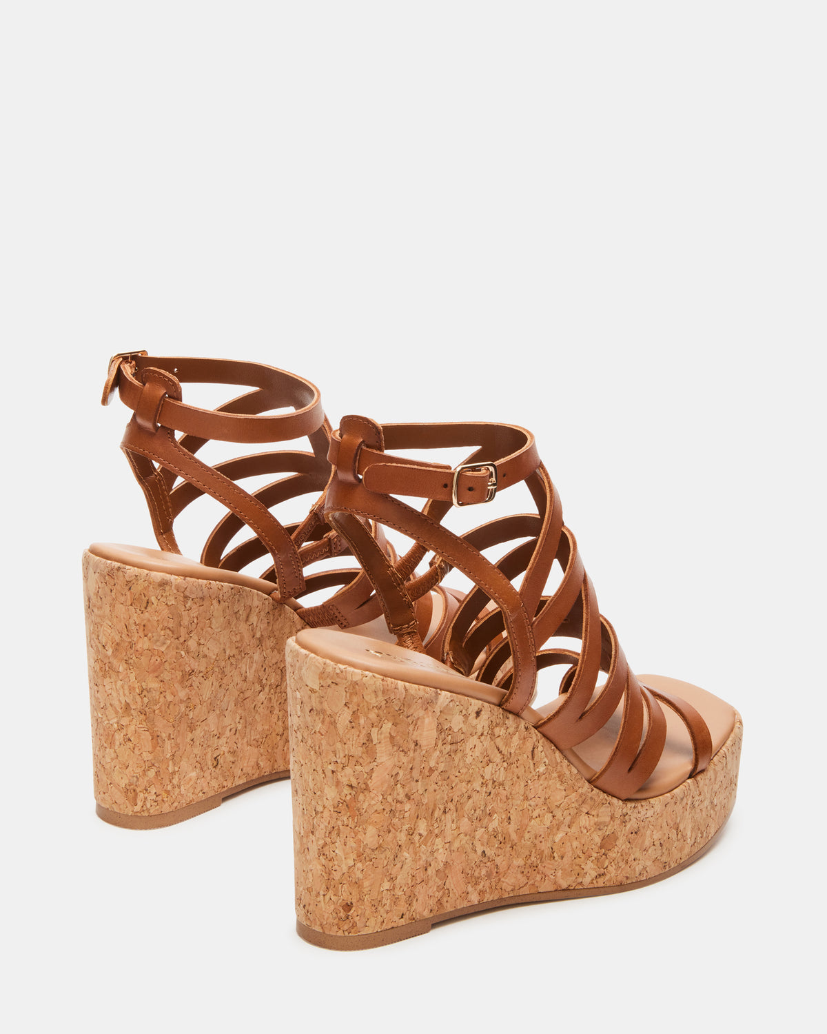 COZETTE Tan Leather Women's Platform Square-Toe Wedge Sandal - Steve Madden