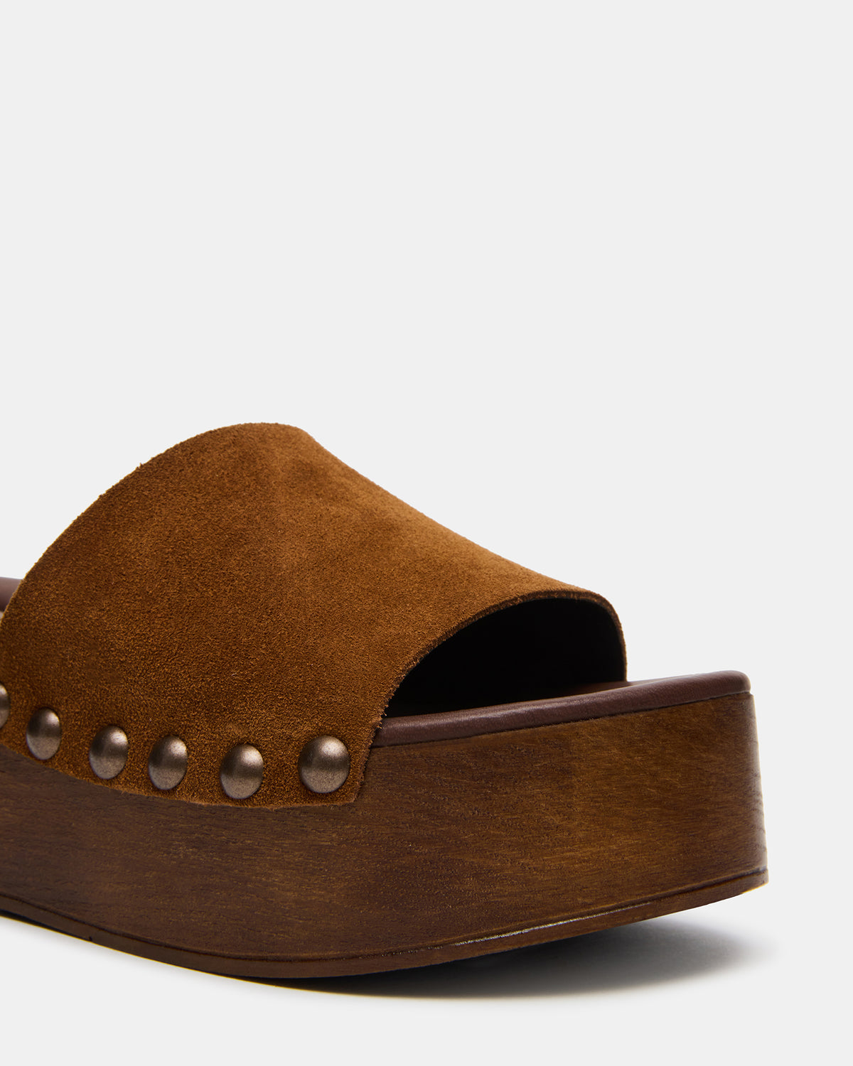 CONGA Tan Suede Platform Wood Bottom Slide Women's Sandal - Steve Madden