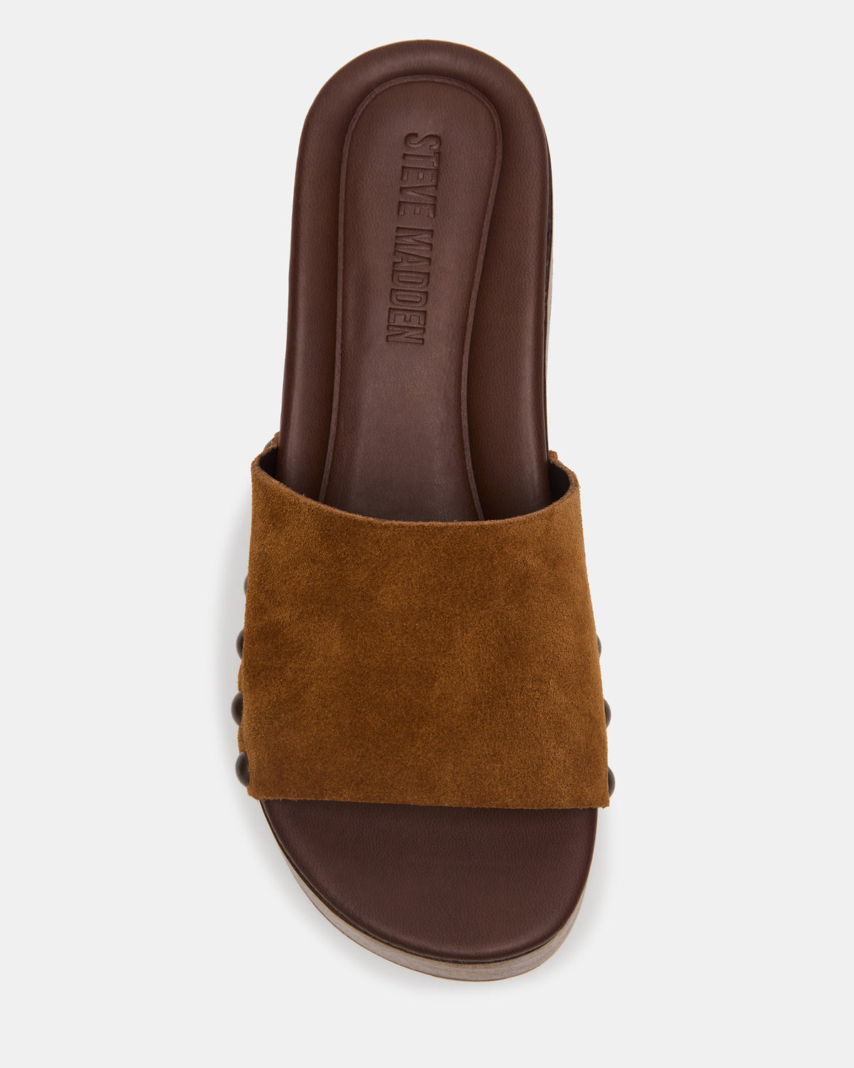 CONGA Tan Suede Platform Wood Bottom Slide Women's Sandal - Steve Madden