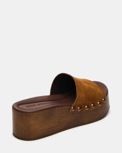 CONGA Tan Suede Platform Wood Bottom Slide Women's Sandal - Steve Madden