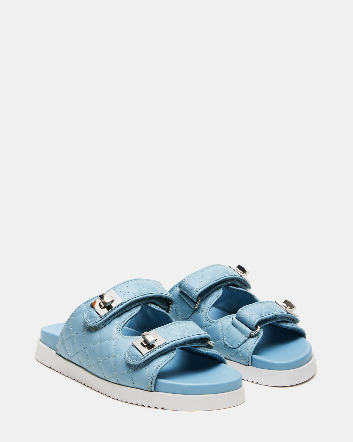 SCHMONA Blue Leather Quilted Slide | Women's Sandals - Steve Madden