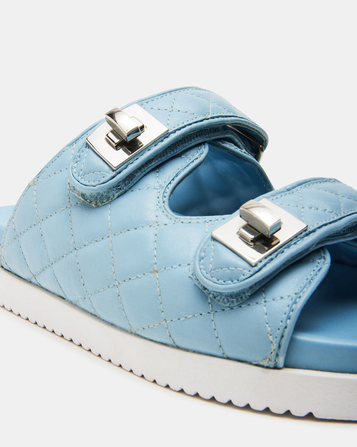 SCHMONA Blue Leather Quilted Slide | Women's Sandals - Steve Madden