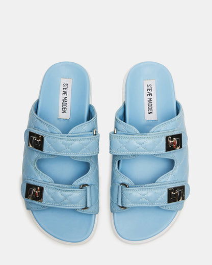 SCHMONA Blue Leather Quilted Slide | Women's Sandals - Steve Madden