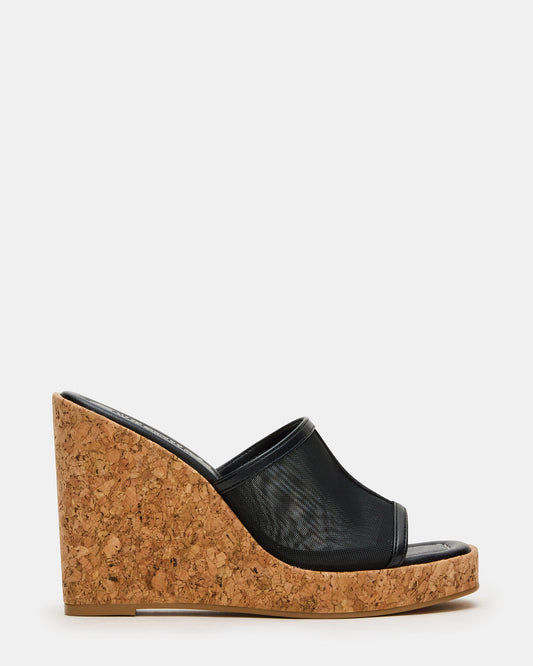 CRUZ Black Square-Toe Platform Mesh Wedge Mule Women's Sandal - Steve Madden